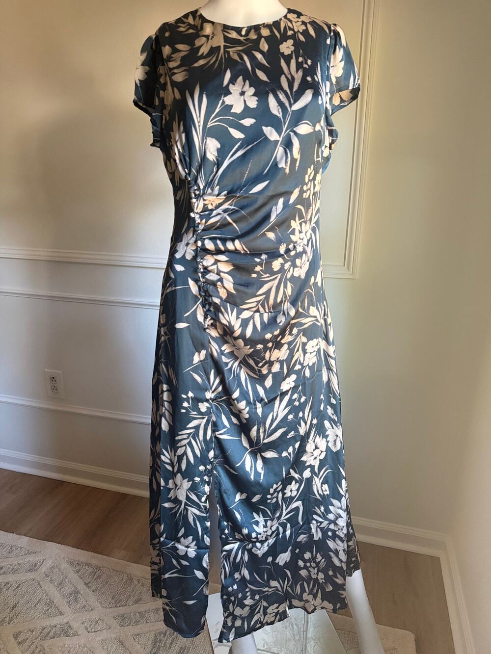 Petal + Pup Green Floral Midi Dress | Ruched Waist | Cottagecore Garden Party